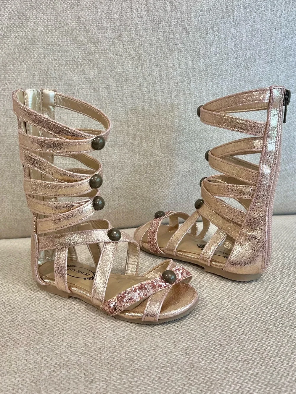 Joyfolie Size 7 Toddler Jenna Gladiator Girls Rose Gold Glitter Gladiator Sandal